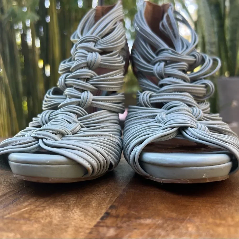 Gianni Bini Strappy Leather Heels in Dusty Blue 🔥🔥🔥 size 7.5